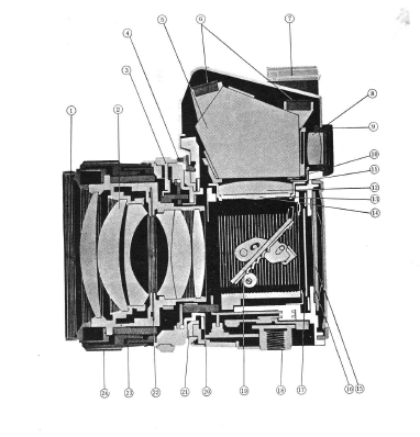 Cutaway view of 35mm SLR